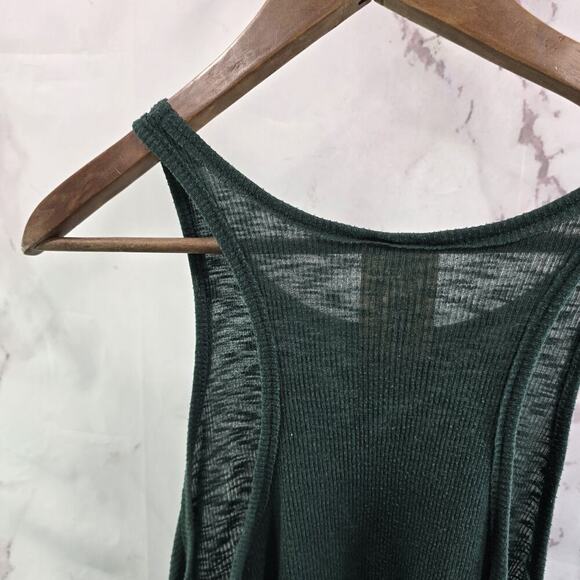 Free People Tank Top Womens Medium Forest Dark Green Racerback Ribbed - Picture 6 of 9